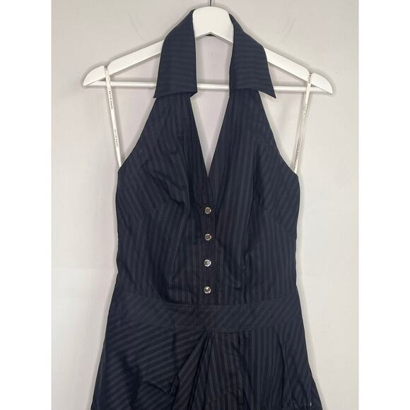 Karen Millen Striped Sleeveless Halter Neck Open Back Mini Dress Black Women's 6 - Picture 3 of 10